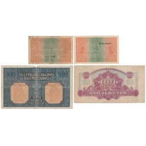 Set of Polish marks of 1916 and 100 zloty 1944 (4pcs)