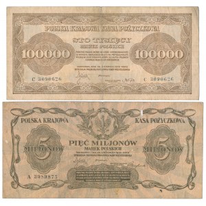 100.000 mkp i 5 mln mkp 1923 - zestaw (2szt)