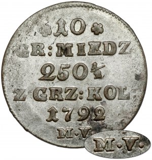 Poniatowski, 10 groszy 1792 M.V. - Monetaria Varsoviensis - b. rzadkie