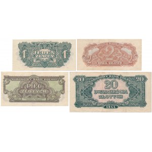 Zestaw banknotów 1 - 20 złotych 1944 (4szt)