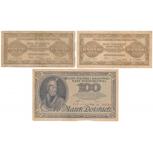 100 mkp 02.1919 i 2x 100.000 mkp 1923 - zestaw (3szt)