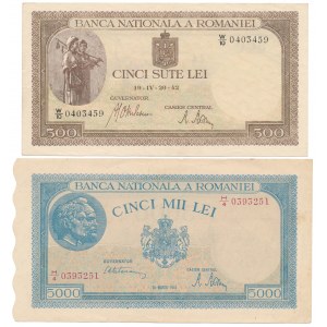Romania, 500 & 5.000 Lei 1942-45 (2pcs)