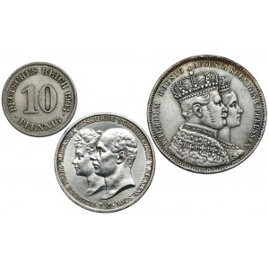 Niemcy, Talar 1861, 2 marki 1904 i 10 fenigów 1904, zestaw (3szt)