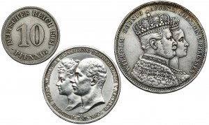 Niemcy, Talar 1861, 2 marki 1904 i 10 fenigów 1904, zestaw (3szt)