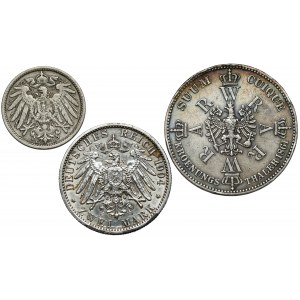 Deutschland, Taler 1861, 2 Mark 1904 und 10 Pfennige 1904, Satz (3Stk)