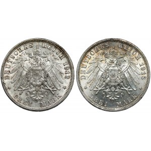 Niemcy, 3 marki 1912-1913, zestaw (2szt)