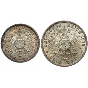 Niemcy, 2 i 3 marki 1906-1912, zestaw (2szt)