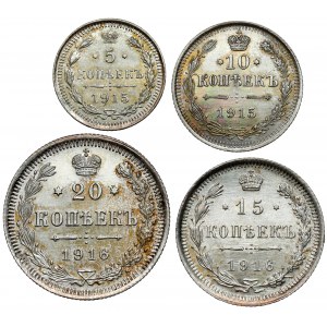 Rosja, Mikołaj II, 5-20 kopiejek 1915-1916 BC, zestaw (4szt)