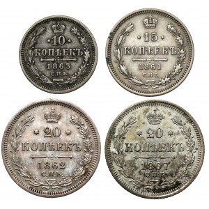 Rosja, Aleksander II, 10-20 kopiejek 1861-1867, zestaw (4szt)