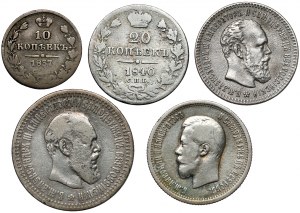 Rosja, Mikołaj I - Mikołaj II, 10-50 kopiejek 1837-1896, zestaw (5szt)