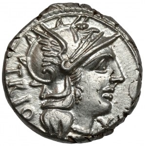 Roman Republic, Cn. Lucretius Trio (136 BC) AR Denarius