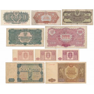Zestaw banknotów polskich z lat 1944-1946 (10szt)