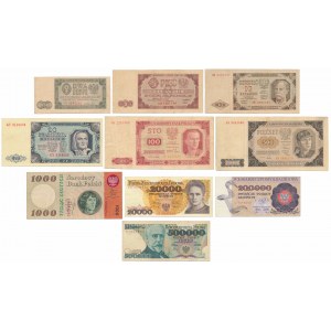 Zestaw banknotów polskich z lat 1948-1990 (10szt)