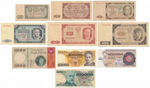 Zestaw banknotów polskich z lat 1948-1990 (10szt)