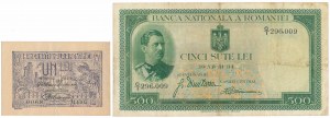 Romania, 1 & 500 Lei 1920-1934 (2pcs)