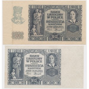 20 złotych 1940 - z poddrukiem i bez (2szt)