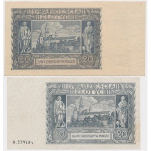 20 złotych 1940 - z poddrukiem i bez (2szt)