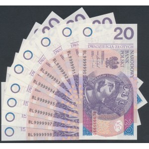 20 zł 2016 BL - 9999990 ..1 ..2 ..3 ..4 ...5 ..6 ..7 ..8 - seria poprzedzająca solid (9szt)