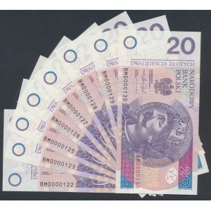 20 zł 2016 BM - 0000122 do 123, od 125 do 130 (8szt)