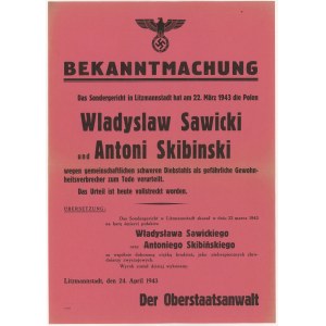 II wojna, Łódź 1943 - obwieszczenie o wyroku śmierci za kradzież