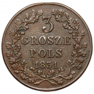 Powstanie Listopadowe, 3 grosze 1831 KG - bez kropki