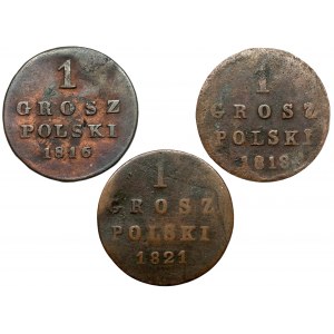 1 grosz polski 1816-1821 IB, zestaw (3szt)
