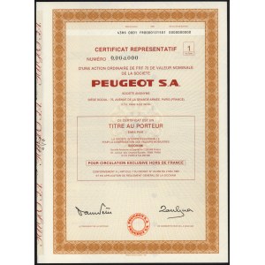 Francja, Peugeot S.A., SPECIMEN Akcji 70 francs