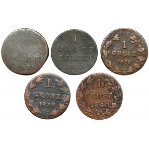 1 grosz 1834-1840, zestaw (5szt)
