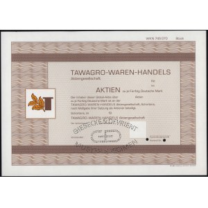 Niemcy, Tawagro-Waren-Handles, SPECIMEN Akcji 50 DM