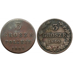 3 grosze 1829-1840, zestaw (2szt)