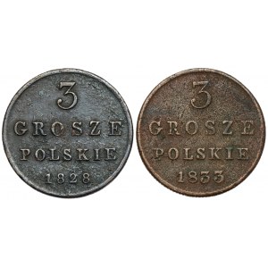 3 grosze 1828-1833, zestaw (2szt)