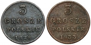 3 grosze 1828-1833, zestaw (2szt)