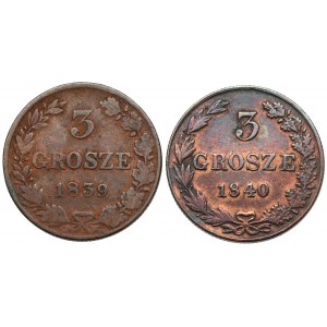 3 grosze 1839-1840, zestaw (2szt)