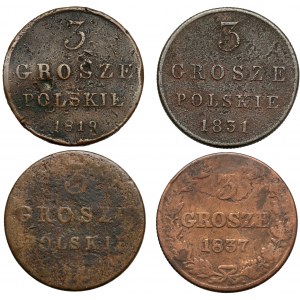 3 grosze 1819-1837, zestaw (4szt)