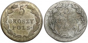 5 groszy polskich 1822-1823 IB, zestaw (2szt)