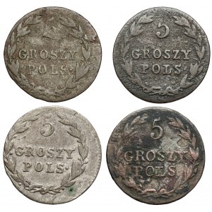 5 groszy polskich 1820-1827, zestaw (4szt)