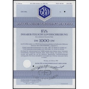 ZSRR, Bank für Aussenwirtschaft der UdSSR, SPECIMEN Obligacji 1.000 DM 1990