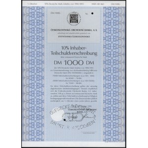 Czechosłowacja, Československá Obchodní Banka, SPECIMEN Obligacji 1.000 DM 1990