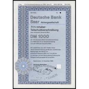 Niemcy, Deutsche Bank Saar, SPECIMEN Obligacji 1.000 DM 1989