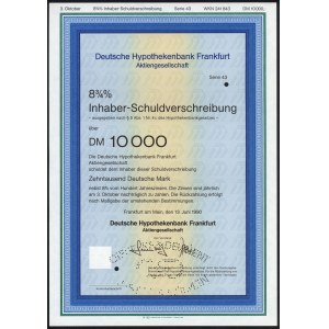 Niemcy, Deutsche Hypothekenbank Frankfurt, SPECIMEN Obligacji 10.000 DM 1990