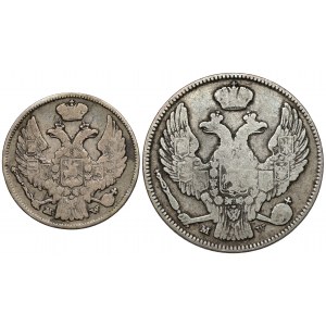 15 kopiejek = 1 złoty i 30 kopiejek = 2 złote 1837, zestaw (2szt)