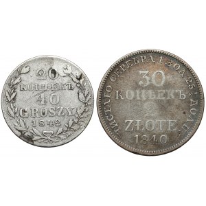 20 kopiejek = 40 groszy i 30 kopiejek = 2 złote 1840-1842, zestaw (2szt)