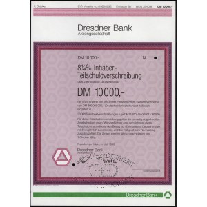 Niemcy, Dresdner Bank, SPECIMEN Obligacji 10.000 DM 1990