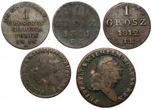 XIX wiek, zestaw monet miedzianych (5szt)