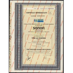 Francja, Sanofi, SPECIMEN Akcji 100 francs