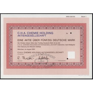 Niemcy, C.H.A. Chemie Holding, SPECIMEN Akcji 50 DM 1990