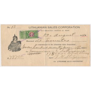 Lithuanian Sales Corporation, czek 1921