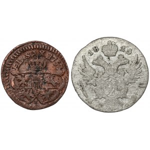 Szeląg 1753 i 5 groszy polskich 1825, zestaw (2szt)