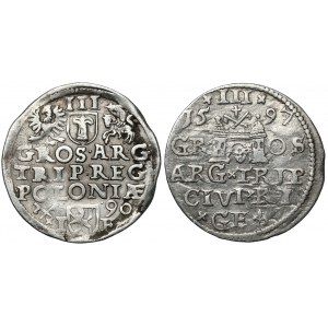 Zygmunt III Waza, Trojak Poznań 1590 IF i Trojak Ryga 1597, zestaw (2szt)