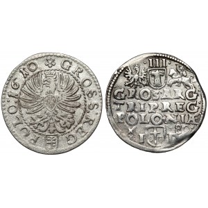 Zygmunt III Waza, Trojak Poznań 1589 ID i Grosz Kraków 1610, zestaw (2szt)